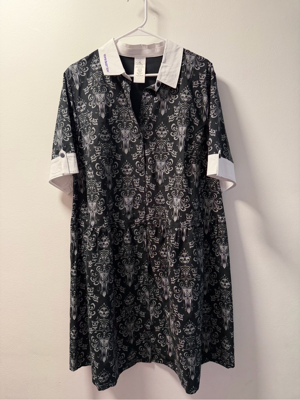 Haunted Mansion Disney Parks Black & White Collared Patterned Shirt Dress